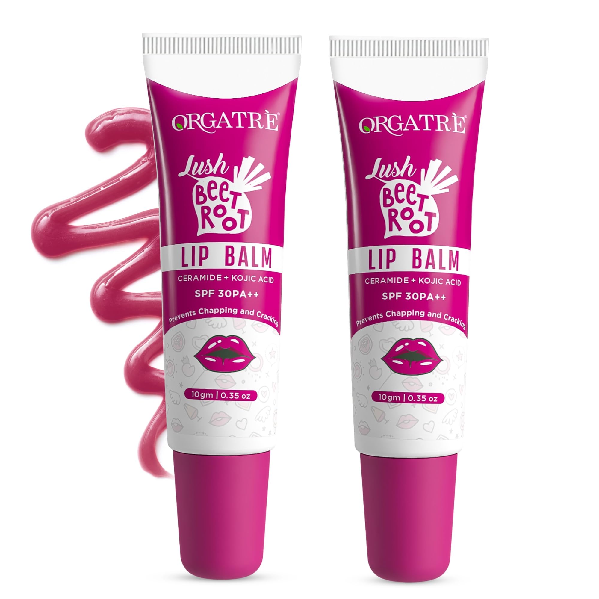 Orgatre Beetroot Lip Balm Tube with Ceramide, Kojic Acid & SPF 30 PA++ | Deep Moisturization & Pigmentation Care | Natural Beetroot Tint | Nourishes, Repairs & Protects Lips | 10ml - Pack of 2-image-10