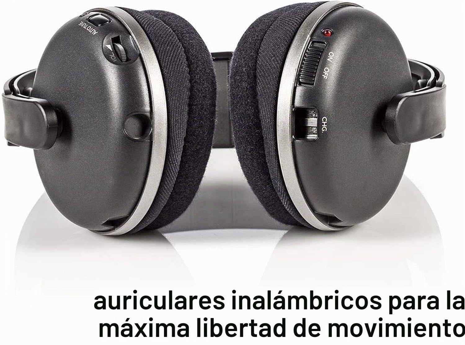 NEDIS Wireless TV Headphones | RF | Over-Ear | Maximum Battery Play Time: 11 hrs | 100 m | Digital Audio | Charging Dock | Black/Silver
