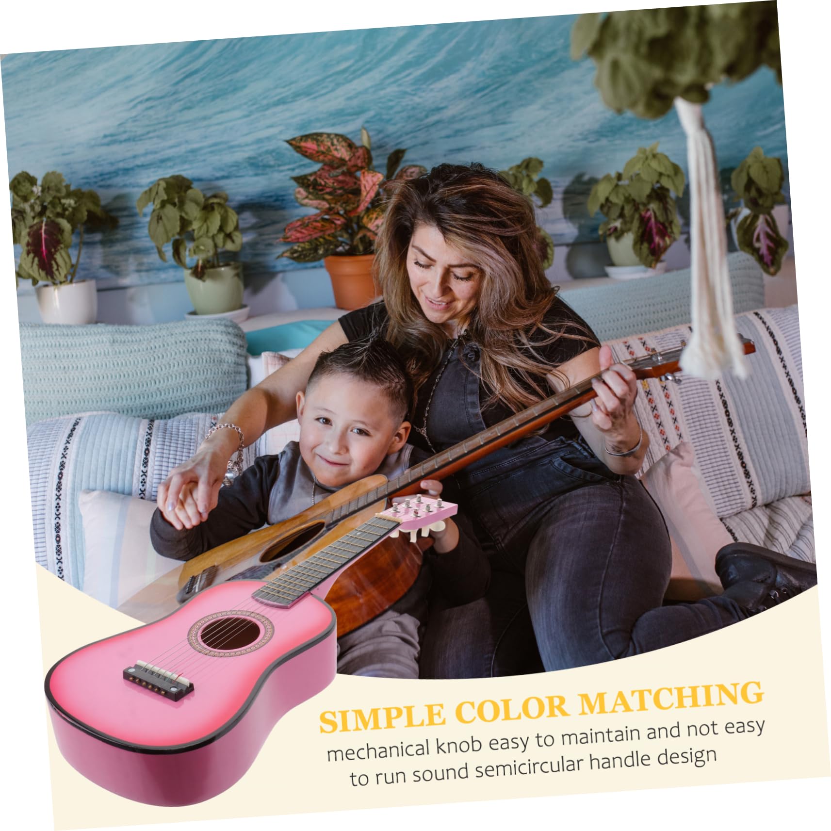 23 Instrumento Musical 6 Cuerdas Juguetes Guitarra para Niños Chicas Musicales Guitarra Juguete Guitarra Principiante para Niños Guitarras Rosa Madera Bambú Bebé