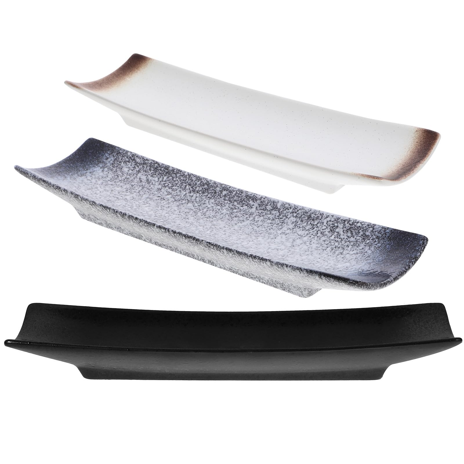 Kichvoe Assiettes à Sushis Plateau de Service Japonerie Lot de 3 Rectangulaires en Céramique Design Attrayant Plusieurs Styles pour Restaurants et Fêtes Spéciales Plusieurs Styles
