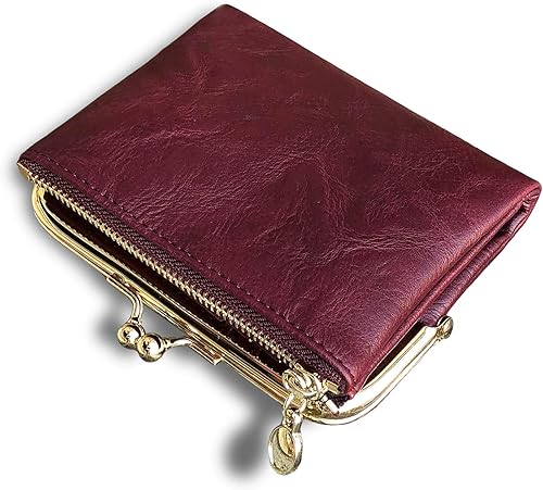 AOXONEL Cartera pequeña Rfid para mujer, compacta, plegable, de cuero, vintage, con cremallera y cierre de beso, Vintage