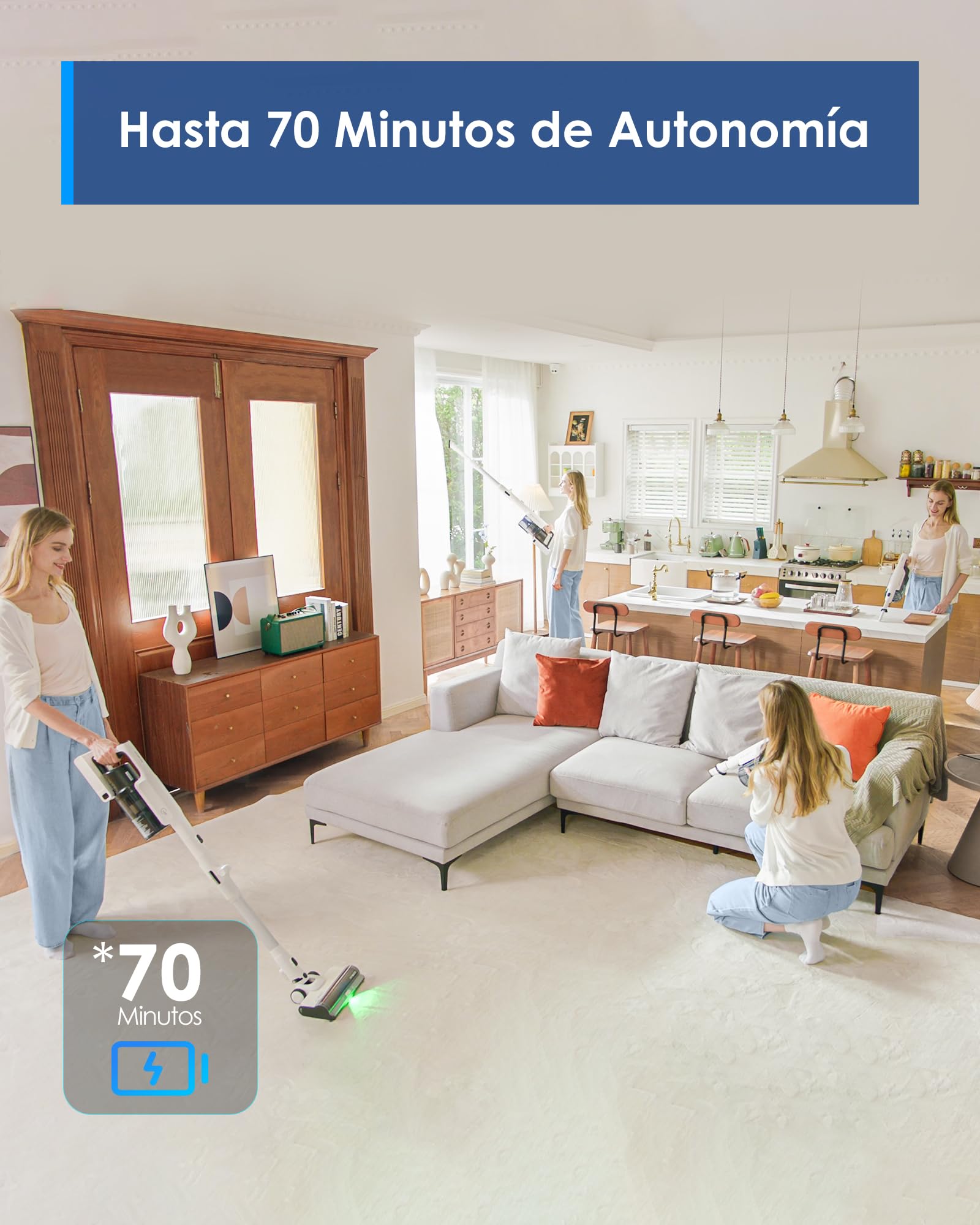Tineco Pure One A50S Plus Aspiradora de Mano Sin Cable, 185W de Succión | Hasta 70Min de Autonomía, Contenedor de Basura Más Grande de 1L, Cepillo 3DSense, ZeroTangle