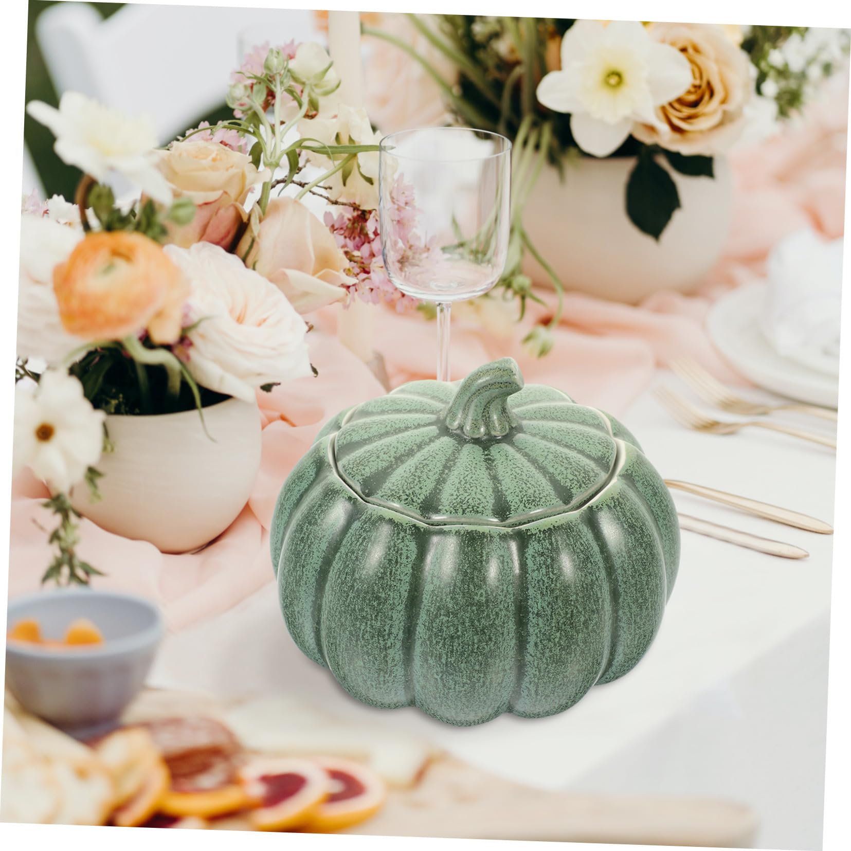 Cuenco de Cerámica con Tapa para Sopa y Guisos Diseño Calabaza Recipiente Decorativo para Cocina y Condimentos Superficie Lisa y Fácil Limpieza Ligero y Portátil para Uso Doméstico