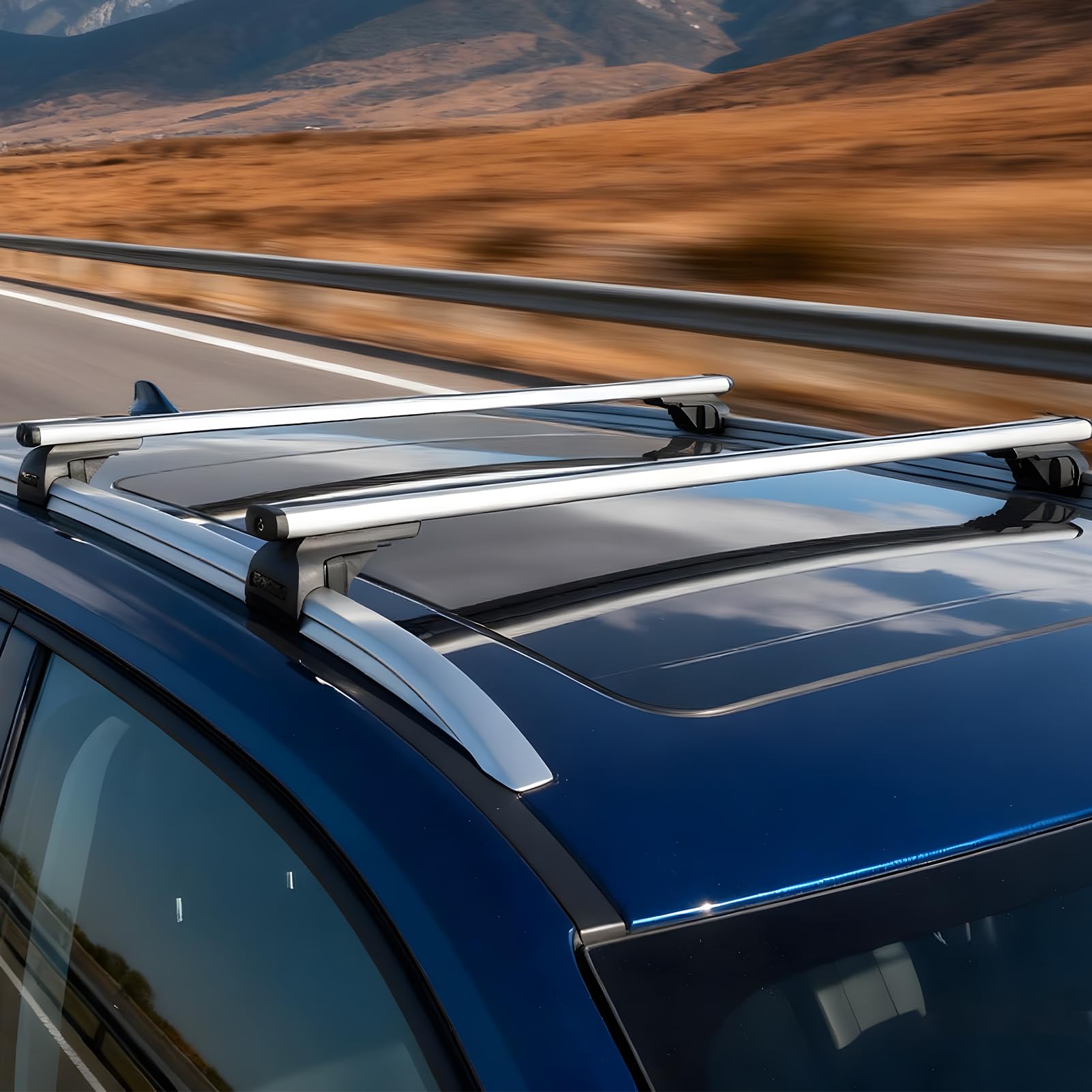 47,2" Barras Transversales Ajustables, Capacidad Carga 100kg, Baca Coche Universal Aluminio con Dispositivos Antirrobo, Portaequipajes para SUV con Rieles Laterales Elevados