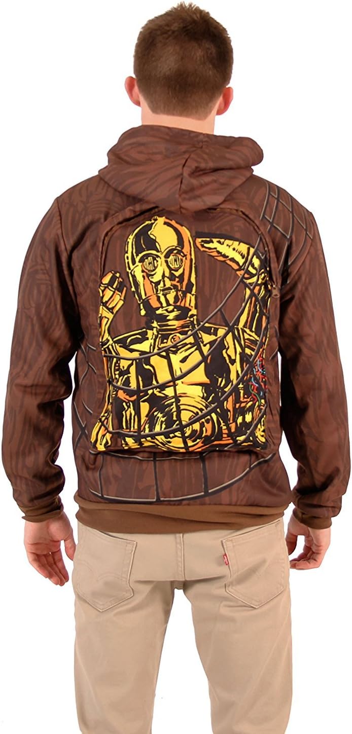 Star Wars Chewbacca & Threepio Fleece Zip Hoodie and Backpack (Medium) Brown