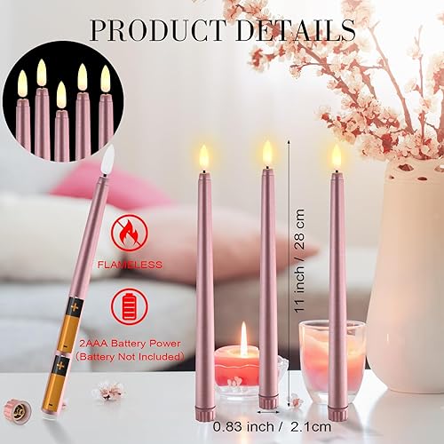 Miniatura 4 de Handepo Paquete de 48 velas cónicas sin llama realistas con luces amarillas parpadeantes de plástico de 11 pulgadas, funciona con pilas, para