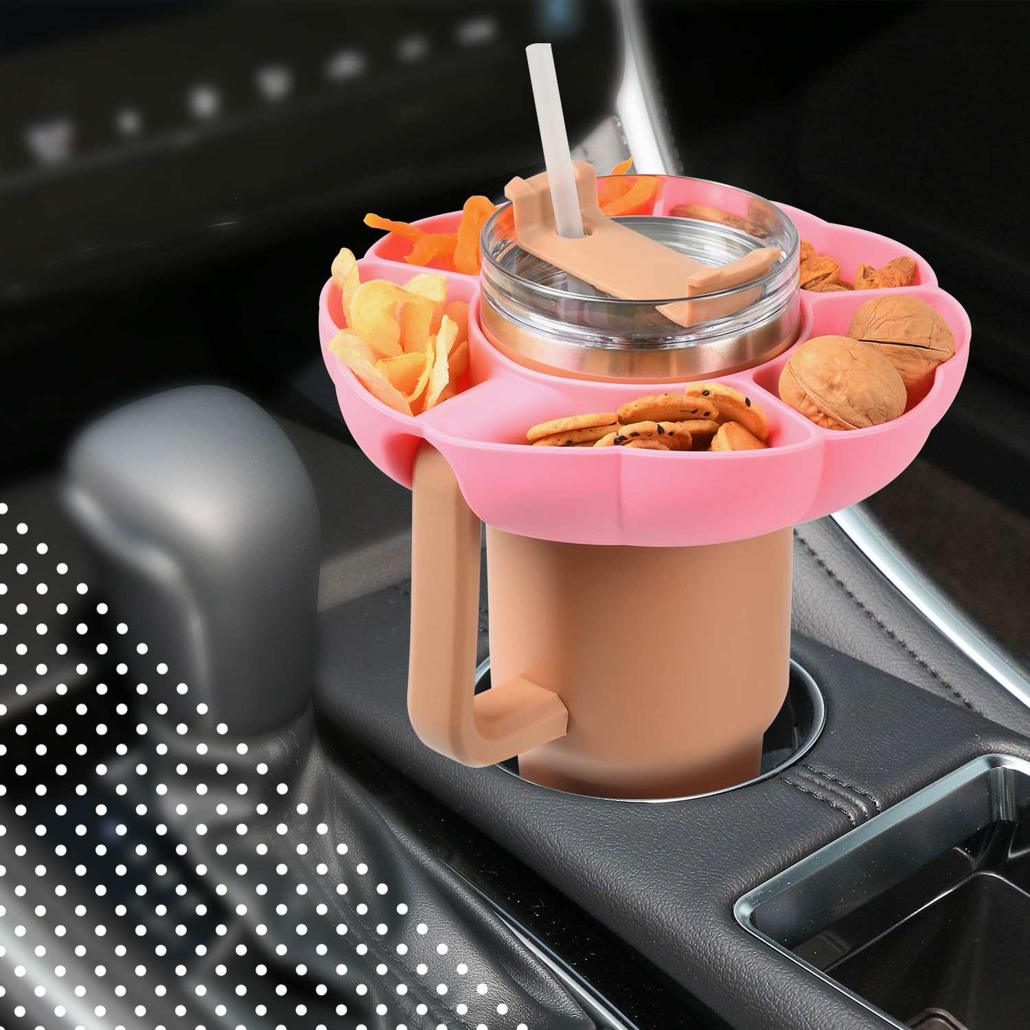 GADITIEK Vassoio Stanley Cup accessorio, vassoio in silicone per snack con 5 pezzi accessorio, coperchio cannuccia, prevenzione fuoriuscite (beige