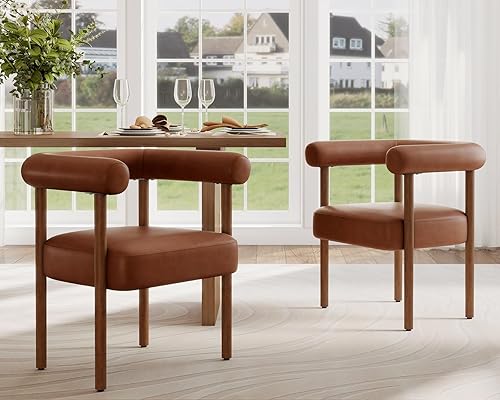 Juego de 2 sillas de comedor de barril modernas de mediados de siglo, sillas tapizadas de cocina y comedor con brazos, sillas decorativas de piel