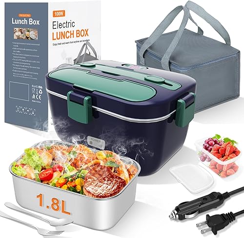 Miniatura 9 de DUPASU Lonchera Eléctrica Calentador de Alimentos: Lonchera Calentada de 100W para Adultos, Lonchera Portátil de Calentamiento Rápido de 1.8L, Gris
