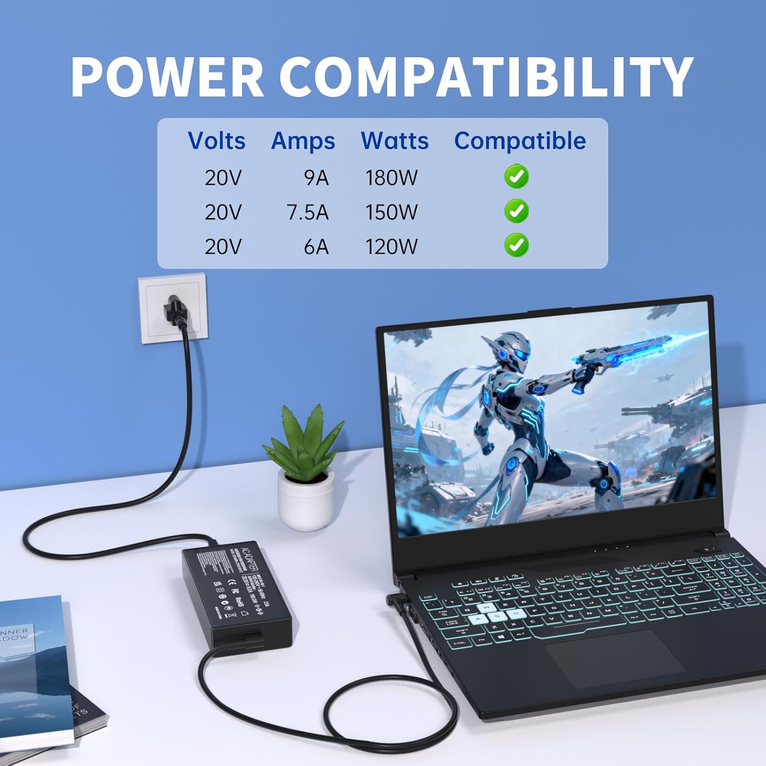 20V 9A 180W for Asus Laptop Charger Replacement for Asus TUF FX705D FX705DD FX705DT FX705DU FX705DY FX705G FX705GD Asus ROG Zephyrus G GA502 GA502D GA502DU Laptop Supply Power Adapter Cord-6.0*3.7MM