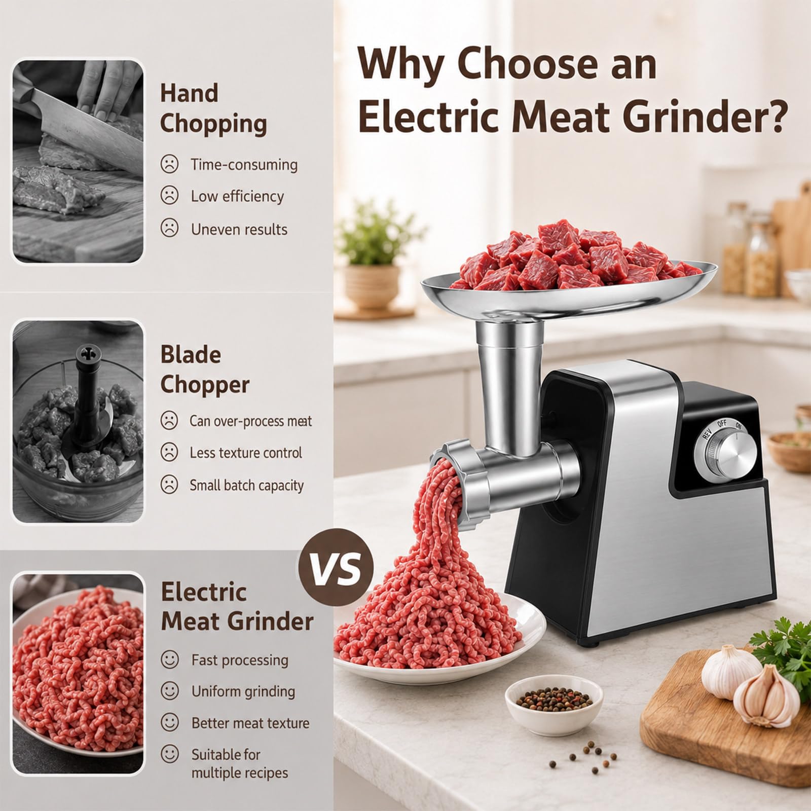 Tritacarne Elettrico in Acciaio Inox per Cucina Domestica e Casa