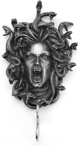 Veronese Design 9" Cabeza de Medusa Gancho de pared Escultura de resina Acabado de peltre