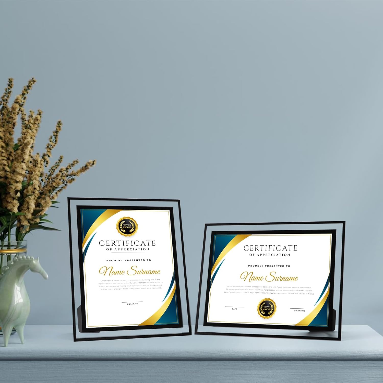 8.5 by 11 Picture Frame Bulk Black Clear, 12 Pack 8.5 x 11 Glass Document Frame for Award Certificate or Degree Diploma, Only for Tabletop Horizontal or Vertical