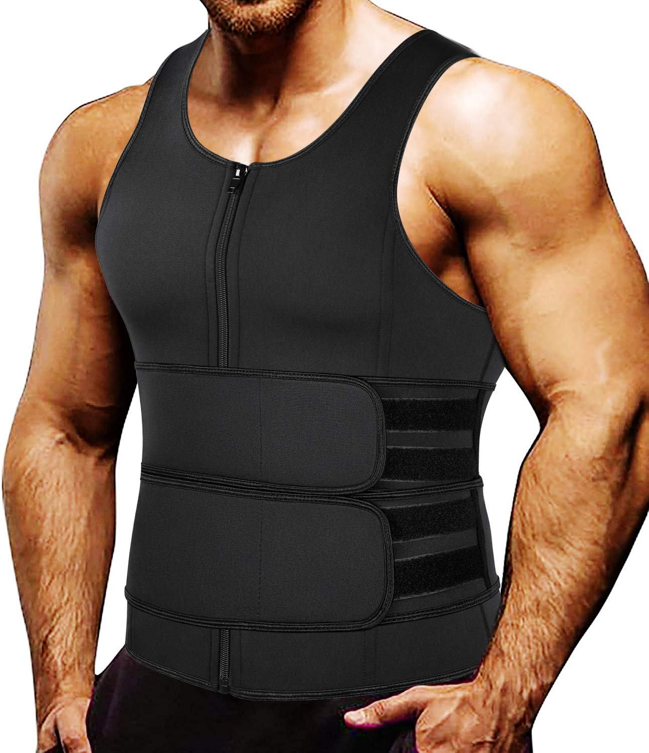 MISS MOLY Men's Sauna Waist Trainer Vest Sweat Vest with Trimmer Belt Workout Tank Top Body Shaper