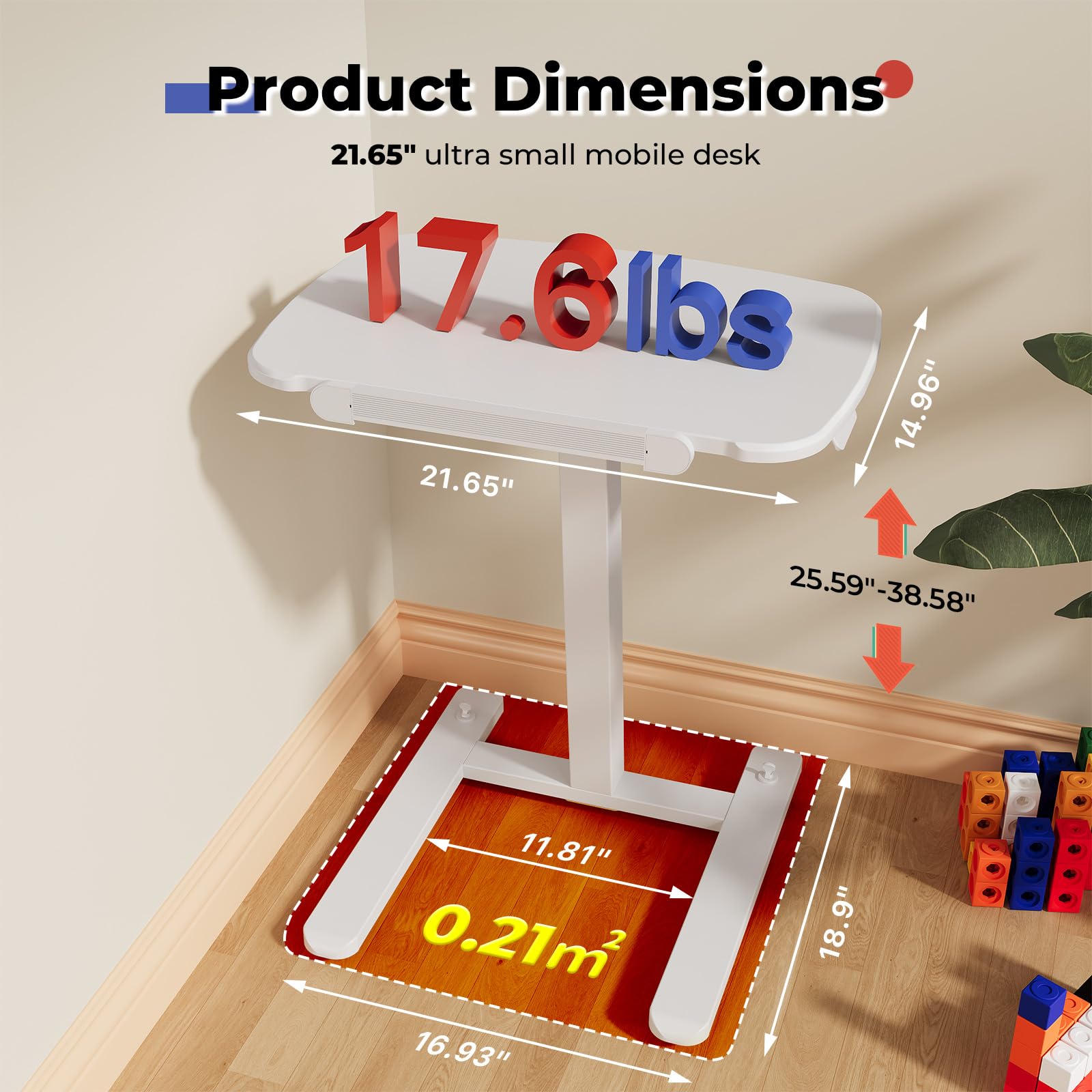 JOY worker Low Height Small Mobile Standing Desk for Couch Height Adjustable TV Tray Table with 90 Foldable — view 2