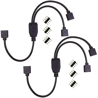 RGBZONE 2 Pack Black 4 Pins LED Splitter Cable Strip Connector 2 Way Splitter Y Splitter for 1 to 2 RGB 5050 3528 LED Light Strips with 6 x Male 4 Pin Plugs 11.8"