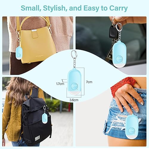 Miniatura 8 de Hion Alarmas de seguridad personal para mujeres, llavero de alarma de autodefensa recargable de 130 dB con linterna LED, alarma de seguridad sonora