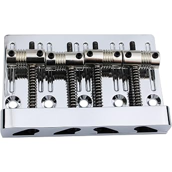 Guyker 4 String High Mass Bass Bridge with Vintage CNC Machined Brass Saddles Tailpiece Replacement for Jazz Electric Bass GB403 Chrome
