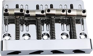 Guyker 4 String High Mass Bass Bridge with Vintage CNC Machined Brass Saddles Tailpiece Replacement for Jazz Electric Bass GB403, Chrome