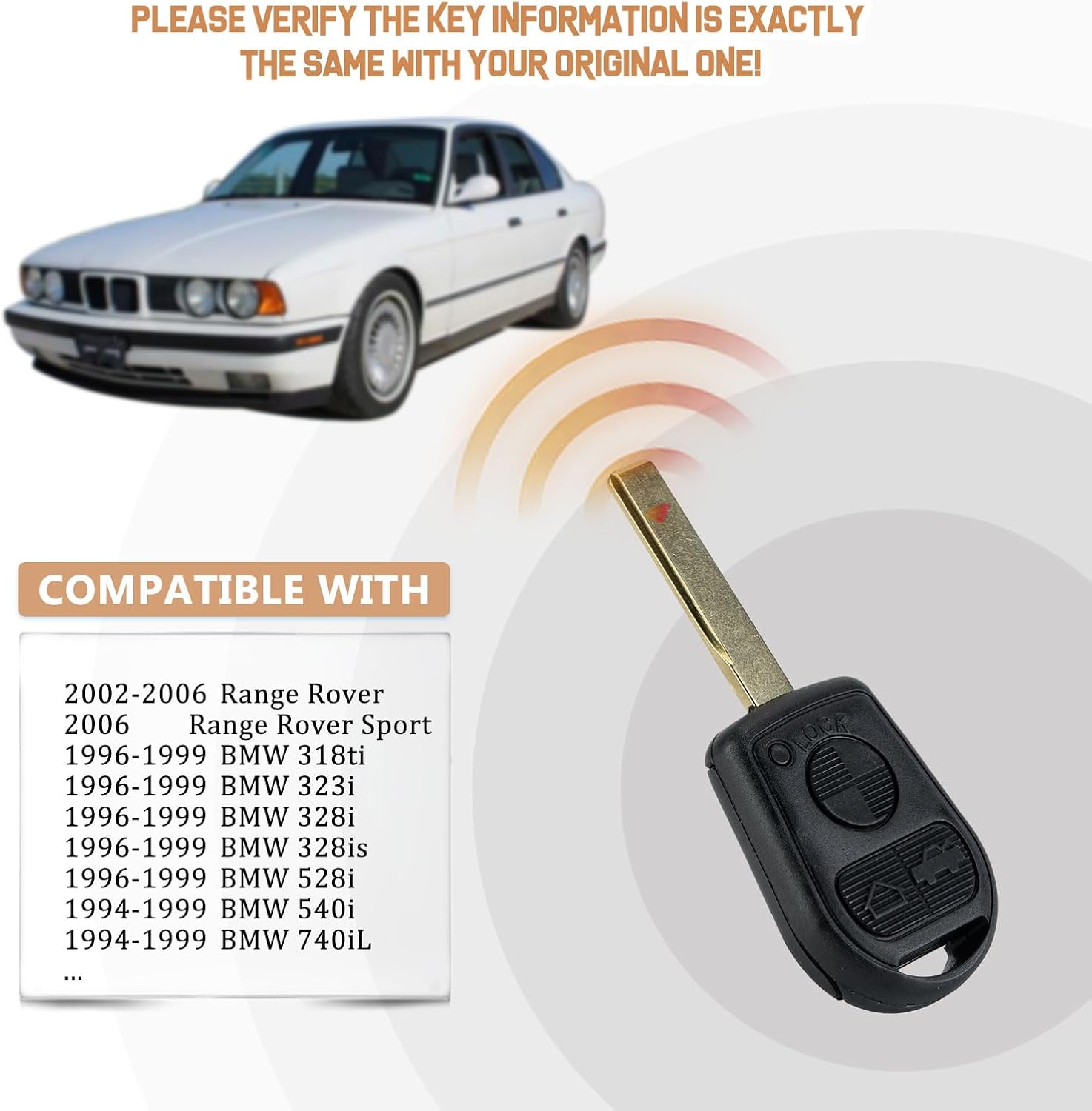 Head Remote Car Key Fob Replacement for 2002/2003/2004/2005/2006 Land Rover Range Rover 1993-1999 BMW 328 530 Z3 LX8 FZV, LX8FZV 315MHZ ID44 chip (Single) image 2