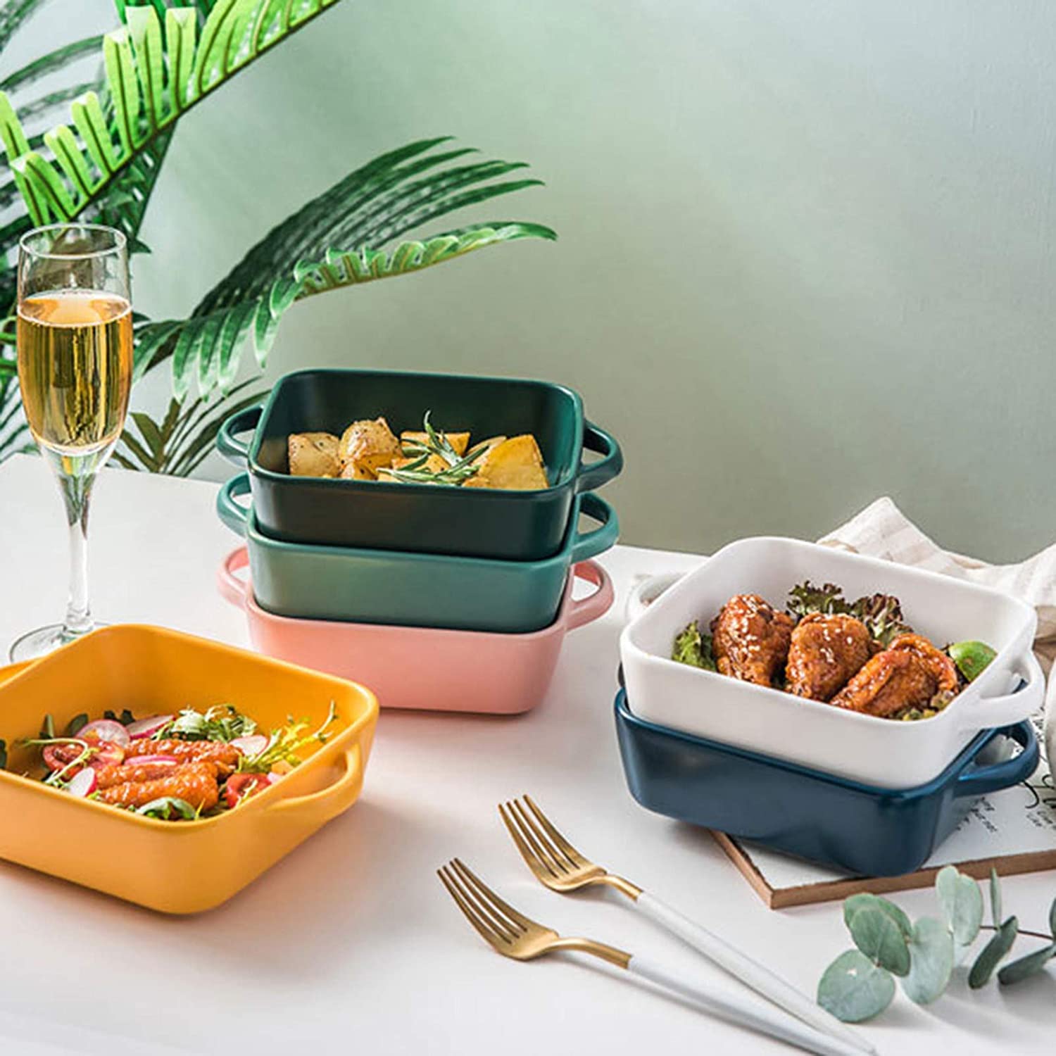 YXSH Bandeja Rectangular Cerámica de gres Fuente para Horno,Ideal para Lasaña Pastel Cazuela Tapas -Dark Green