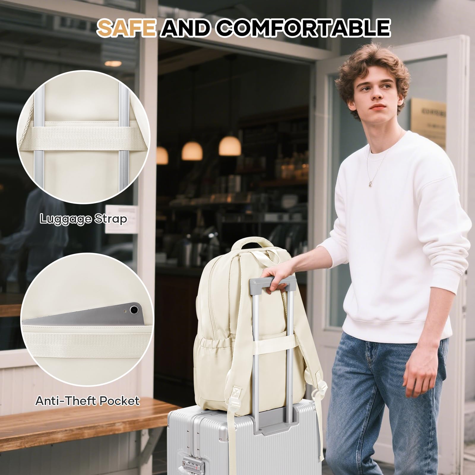 HYC00 Plecak Szkolny Młodzieżowy Dziewczęcy Tornister Lekki Szkoły średniej Dziewczyny Plecaki Studenckie Kobiety Szkolny Plecak Uniwersytet Casual Daypack Laptopa Backpack for Women Work Bag,Beżowy
