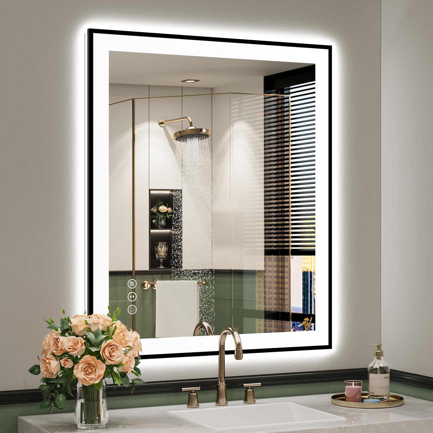 36x30 LED Bathroom Mirror with Lights, Black Framed Lighted Mirror