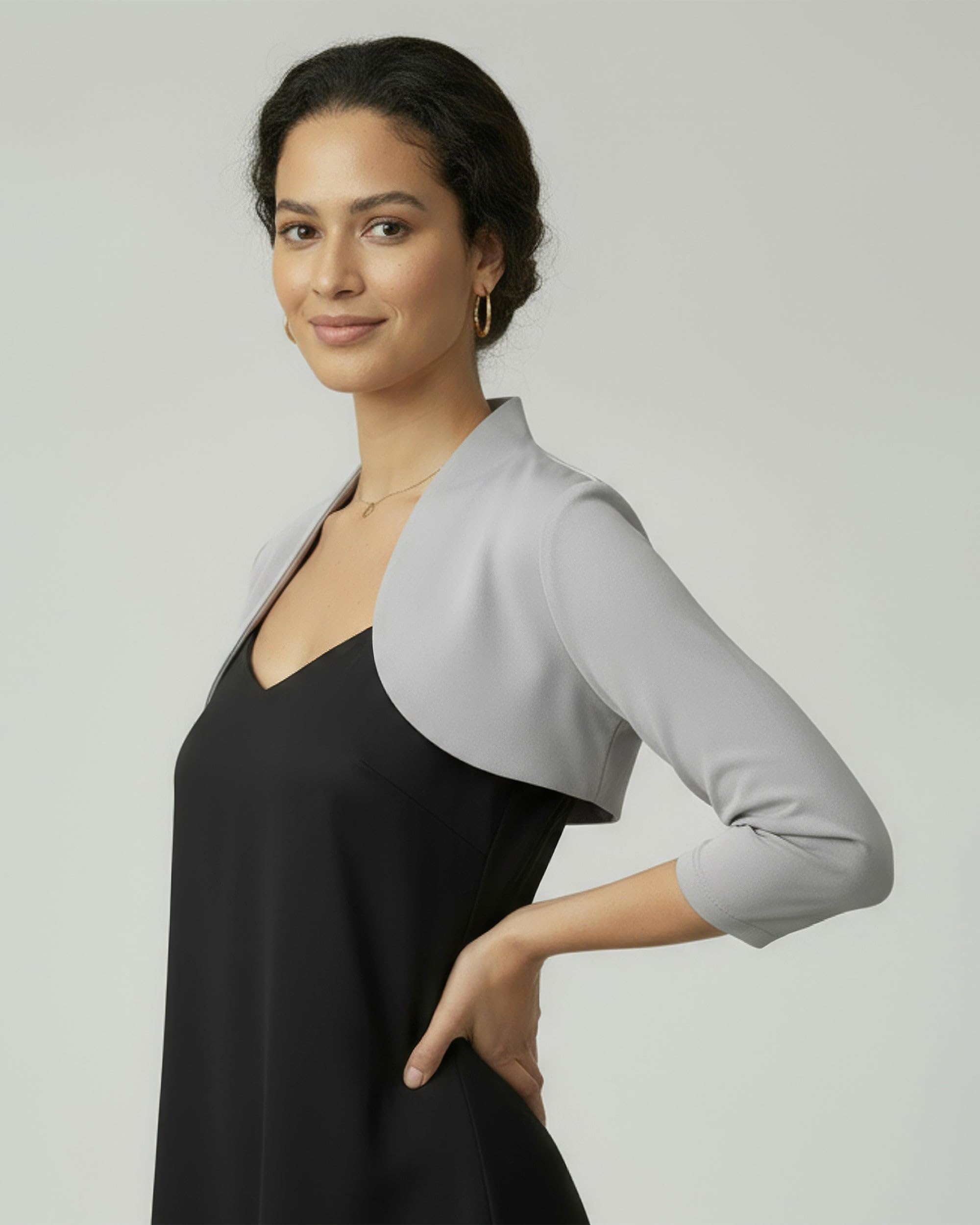 Bolerose Stretch Bolero Jäckchen Damen 3/4-Arm Stehkragen