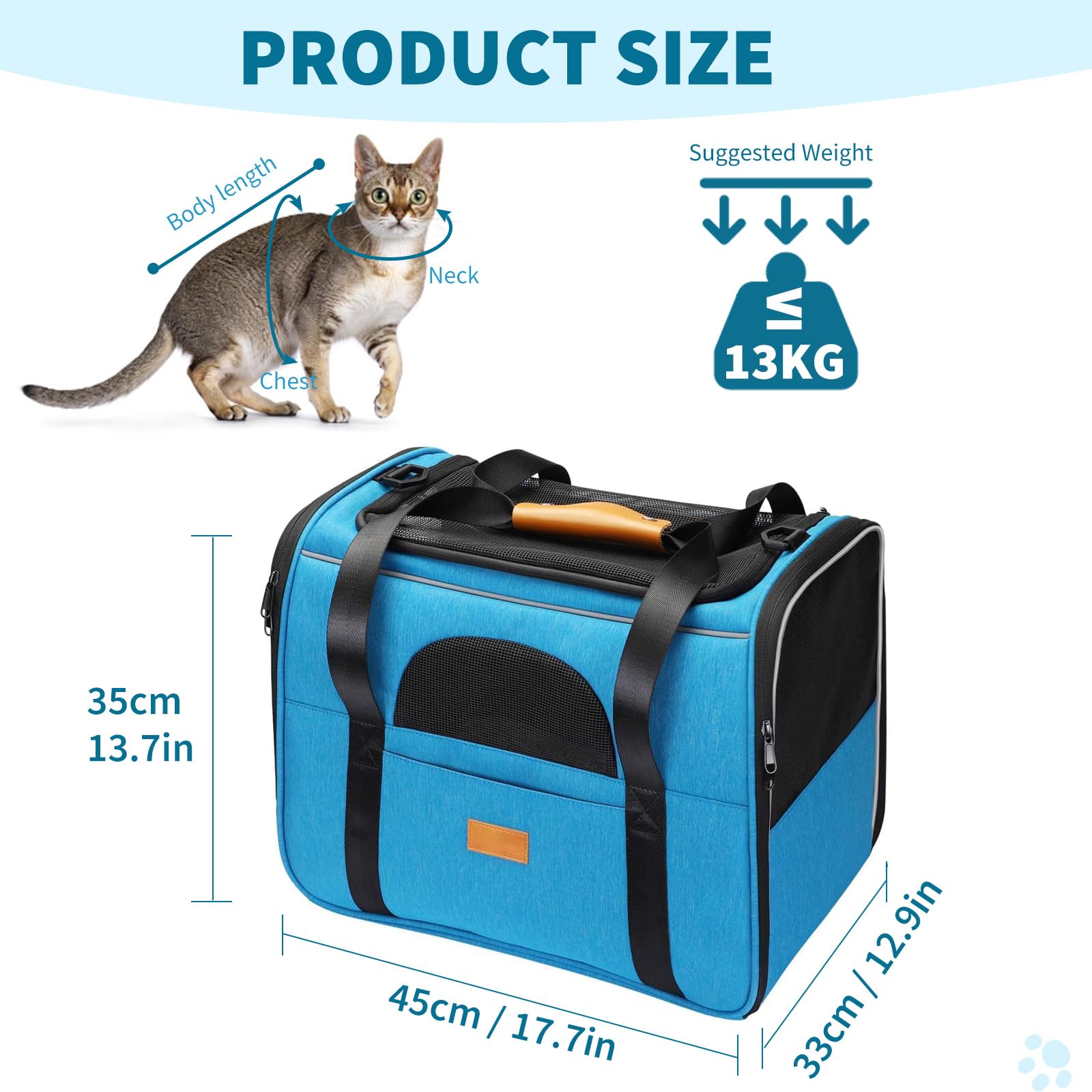 PETCUTE Trasportino per Cani e Gatti, Portabile e Pieghevole Trasportino per Gatti con Tracolla Regolabile, Borsa Trasportino per Piccolo Animale Domestico,Tappetino Rimovibile,per Viaggio in Aereo