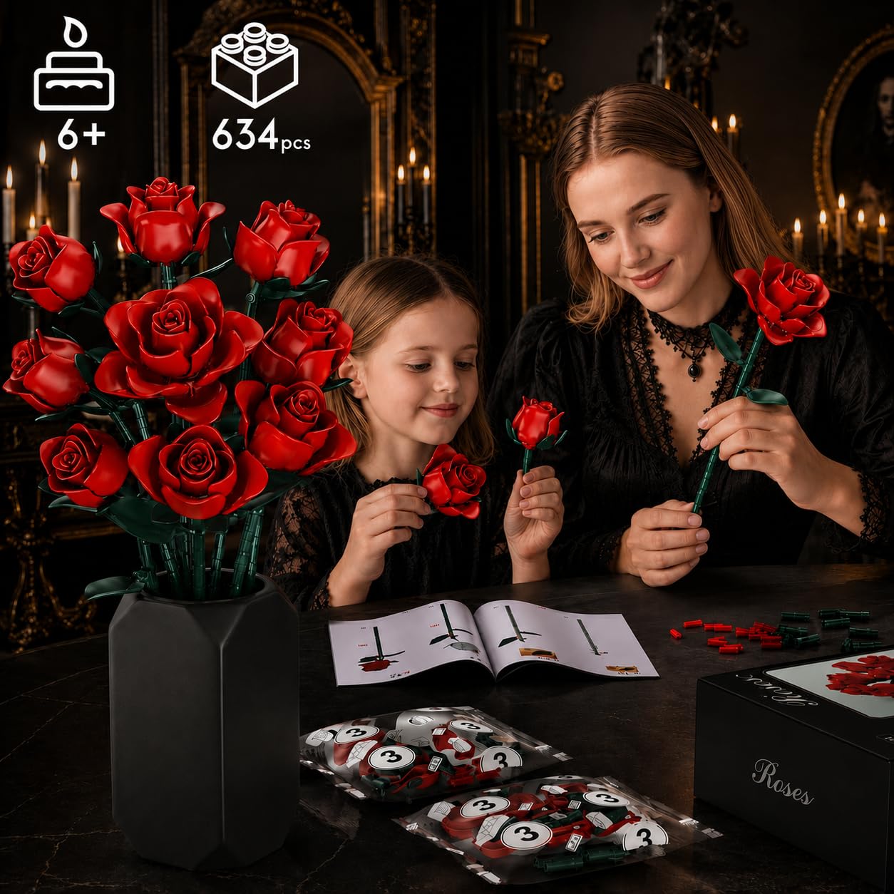 Amazon.com: Rose Flower Bouquet Building Set for Kids Ages 6+