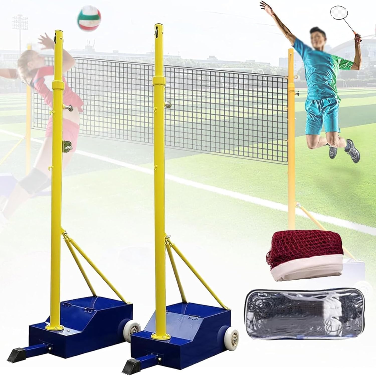 バレーボール/バドミントンポール ネット付き 大人 若者向け、バドミントンネットブラケット モバイルネット バドミントンネットフレー