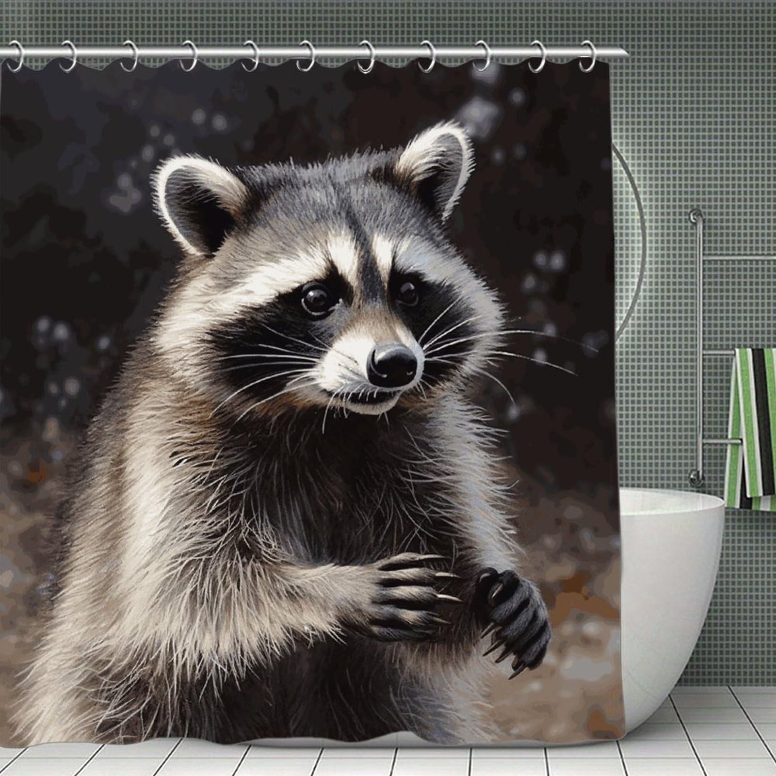 JTREHY Raccoon Shower Curtain Waterproof Bathroom Shower Curtain Machine Washable Bath Curtains Polyester Cloth Bath Curtains for Bathroom Showers 70.8×70.8Inch