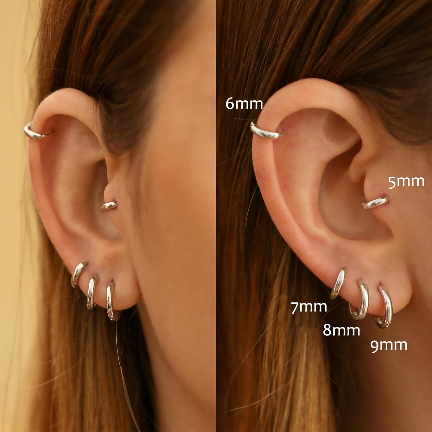 925 Sterling Silver Small Hoop Earrings for Women,Gold or Silver,14K Gold Plated Tiny Huggie Earrings fit Cartilage,Helix,Tragus,Earlobe Piercing Jewelry,Lightweight&Hypoallergenic,5mm/6mm/7mm/8mm/9mm - Image 4