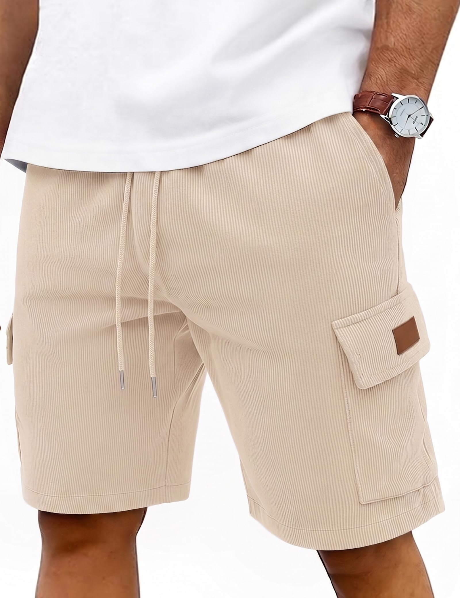 iClosam Herren Cord Cargo Shorts mit elastischem Bund S bis 3XL | Abriebfestes Material, mehrere Taschen, für Sommer und Freizeit