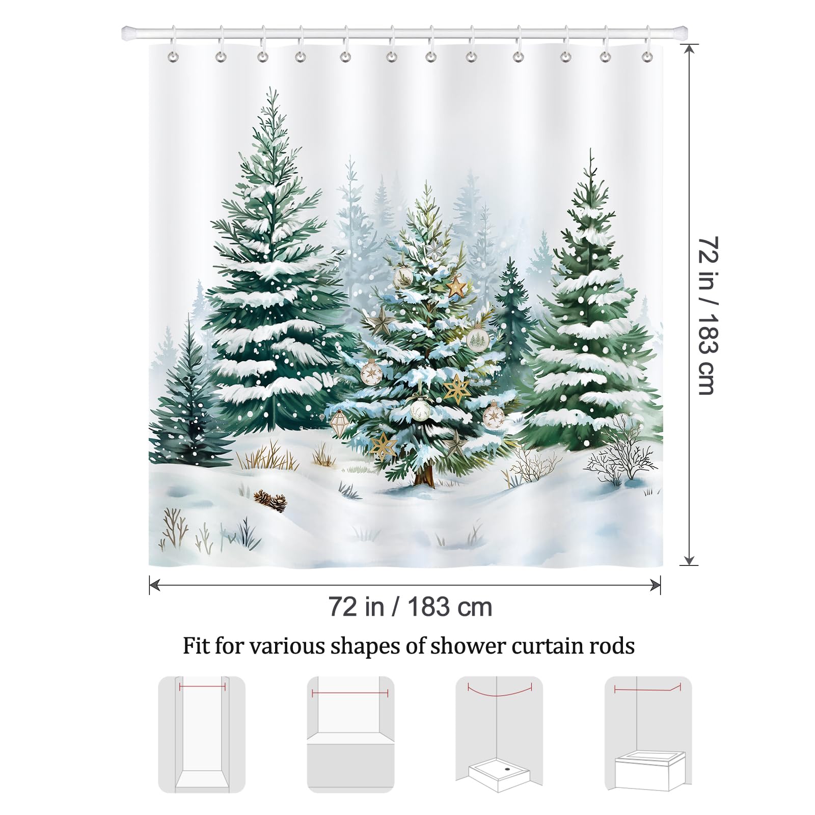 Bonhause Duschvorhang Weihnachten Nussknacker - 180x180 Cm, Wasserdicht, Mit 12 Haken, Polyester