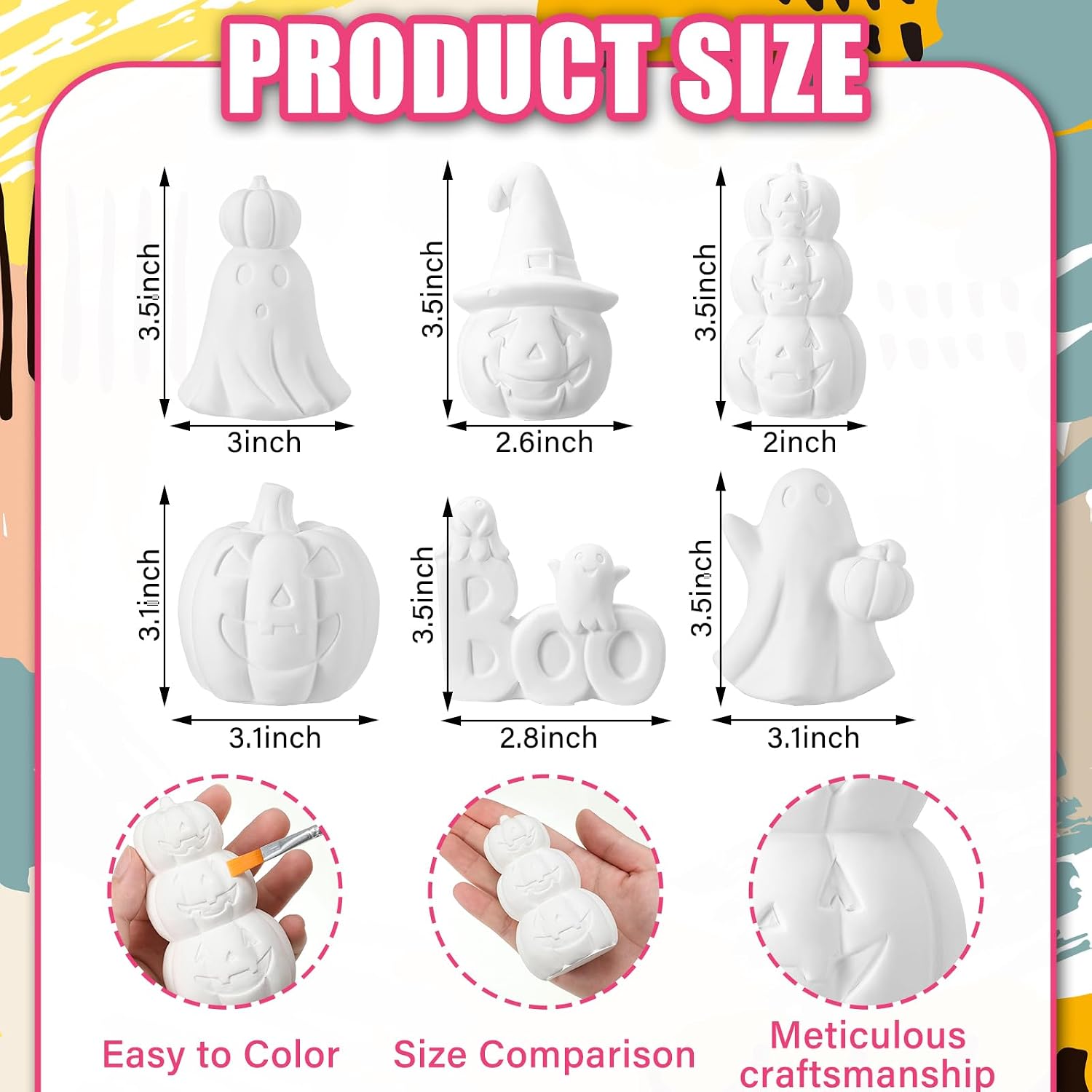 Beeveer 6 Pcs Halloween Ceramics to Paint, Pumpkin Boo Ghost Ready to Paint