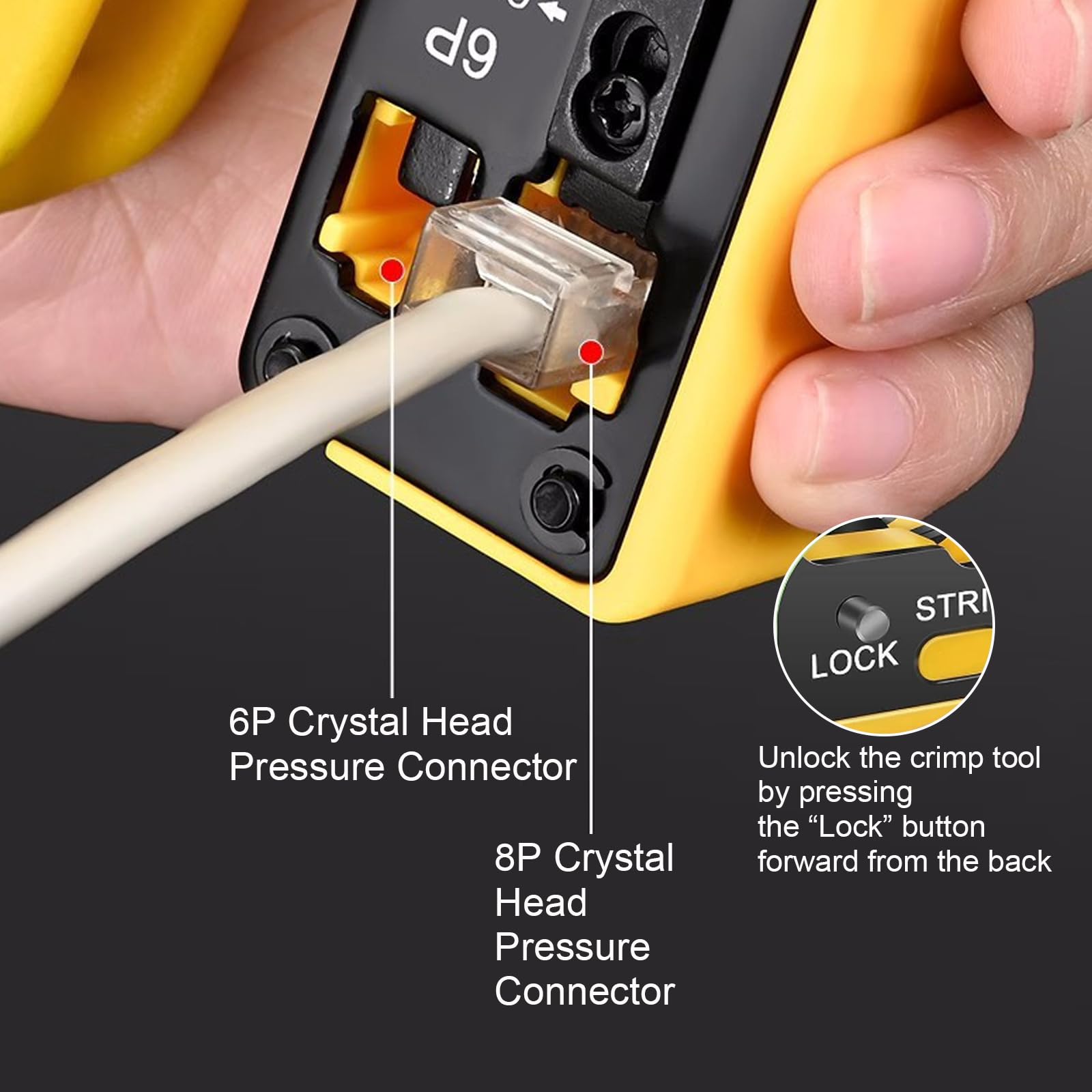 Zestaw narzędzi zaciskowych RJ45, zestaw zacisków Ethernet do Cat5, Cat6, Cat7, 6P i 8P, zestaw naprawczy z testerem kabli, mini szczypce do ściągania izolacji, 50 x wtyk RJ45 i złącza przelotowe