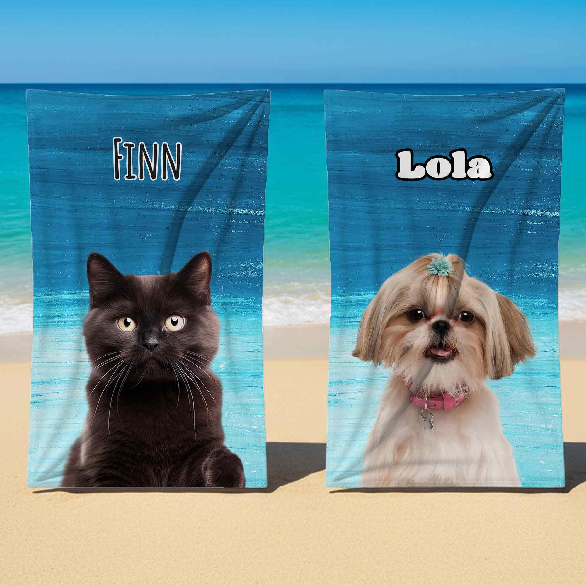Print Maniacs Personalised Pet Photo Towel with Name Custom Dog Cat Beach Towel Microfibre Large Quick Dry Travel Towel Lightweight Holiday Pool Gym Spa