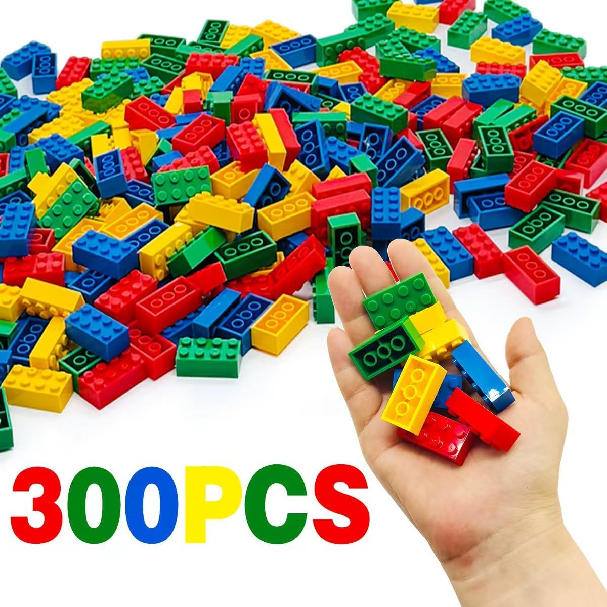Taken All 300Pieces Classic Building Bricks Blocks Toy Set 2x4 MOC Building Basic Bricks Parts and Pieces Compatible with Major Brands Construction Toys for Kids 6 yr+ (Red, Yellow, Blue, Green)