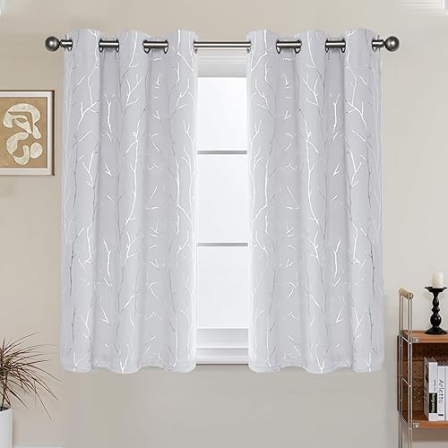 Miniatura 53 de BUHUA Cortinas opacas con estampado de hojas plateadas onduladas para sala de estar, cortinas de oscurecimiento con bloqueo de luz para dormitorio