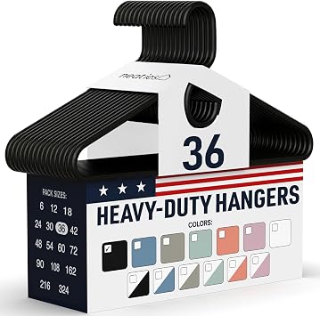 Made in USA Heavy Duty Plastic Clothes Hangers Bulk, 20 30 50 100 Pack Available, Strong Plastic Hangers, Jacket Coat Hangers, Thick Plastic Hanger for Closet and Clothing Hangars 36pk Black