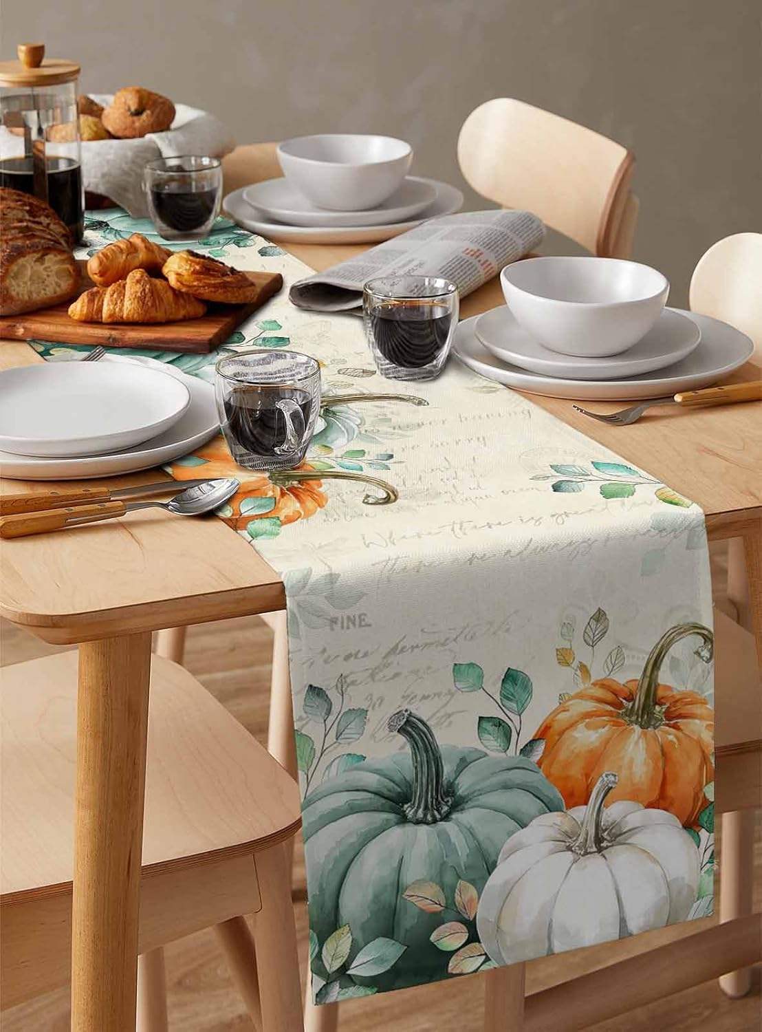 Teal Orange White Fall Table Runner 72 Inches Long Farmhouse Dress Scarves, Thanksgiving Pumpkins Retro Dining Tablerunner for Coffee Table/Kitchen Island/Party Décor, 18" x 72"