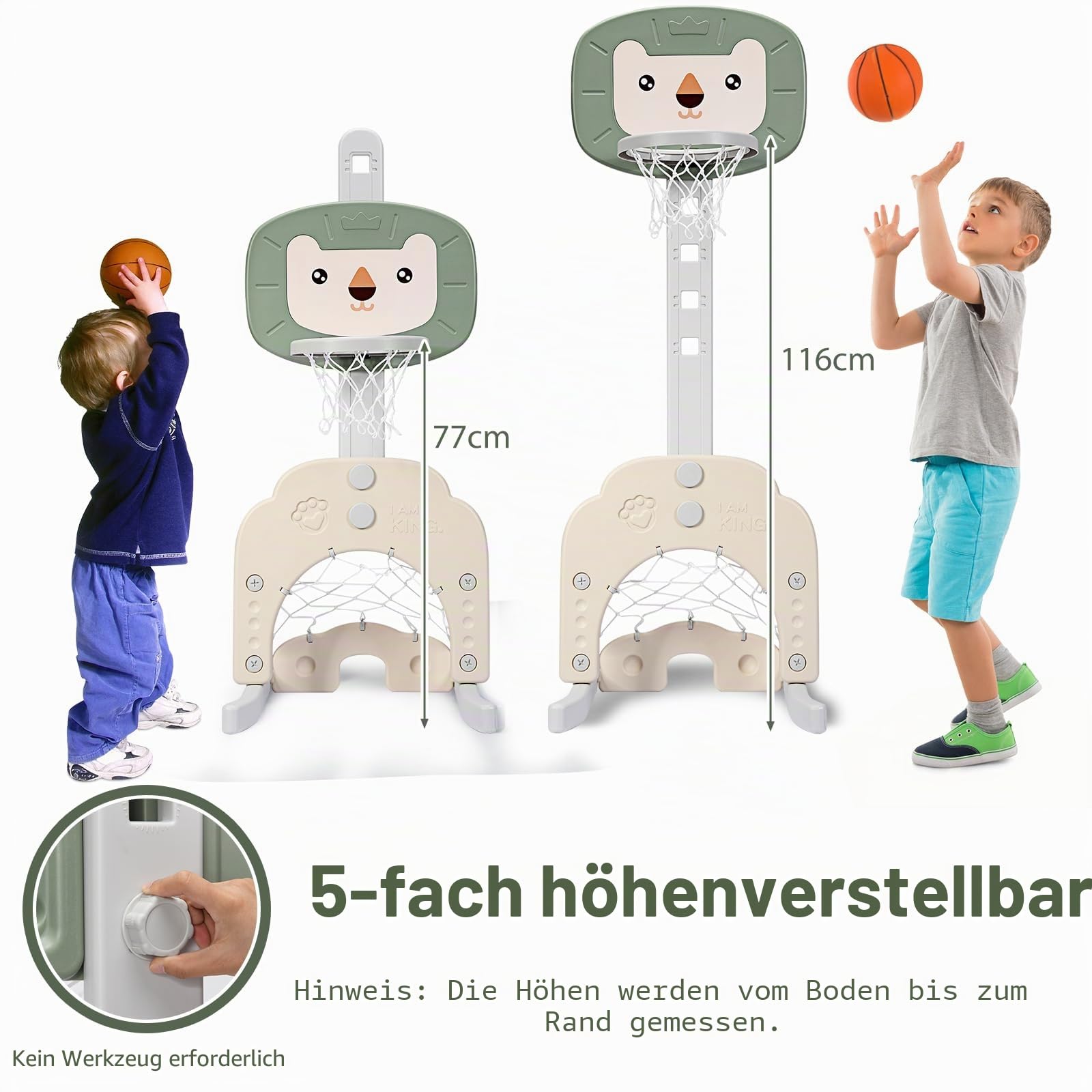 HOMASIS 3 in 1 Kinder Basketballkorb Set, multifunktionaler Basketballständer mit Fußballtor & Golf für Kleinkinder, höhenverstellbarer Basketballkorb mit Ständer inkl. Bälle & Golfschläger