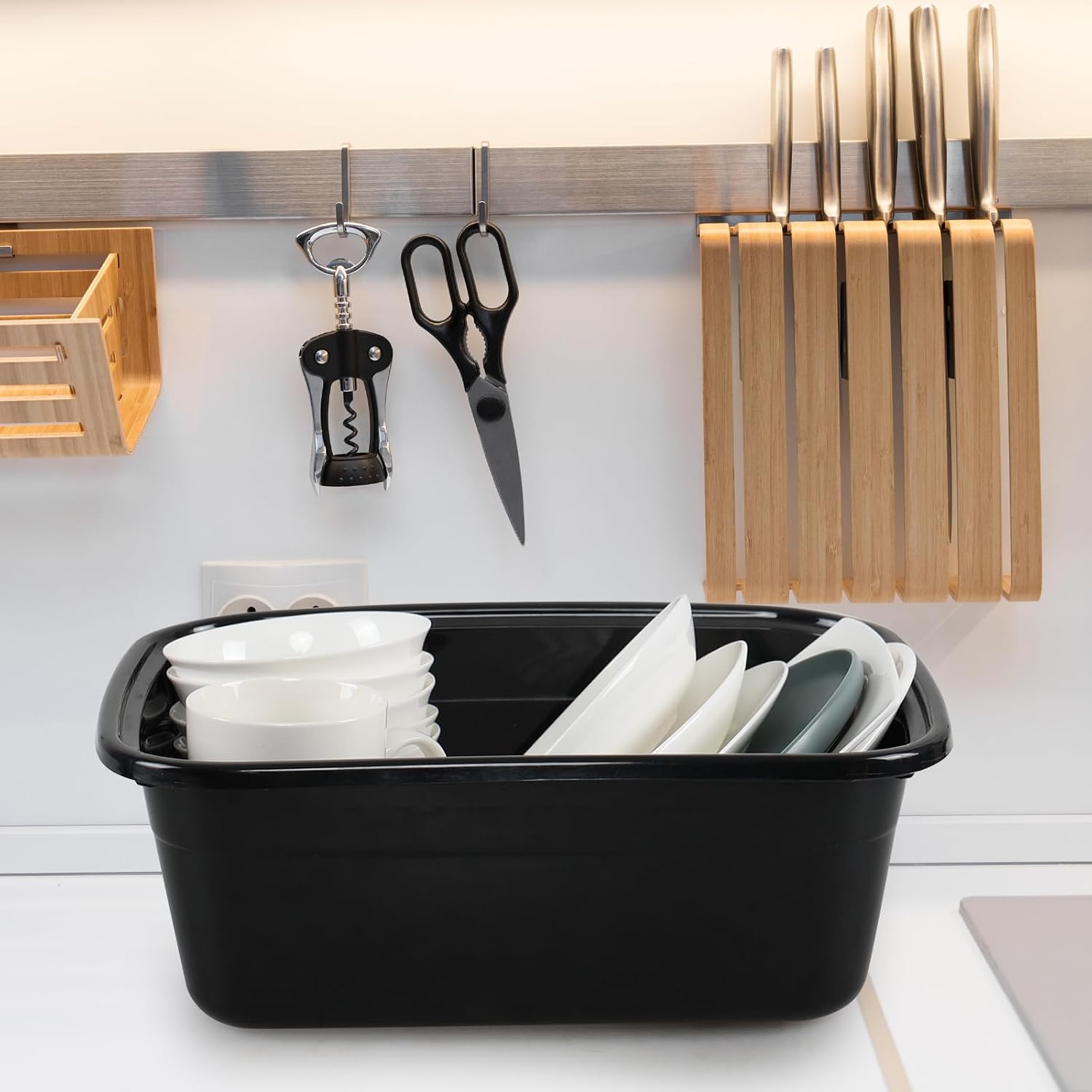 4-Pack Rectangle Wash Basins, 12 Quart Plastic Dish Pans, Black