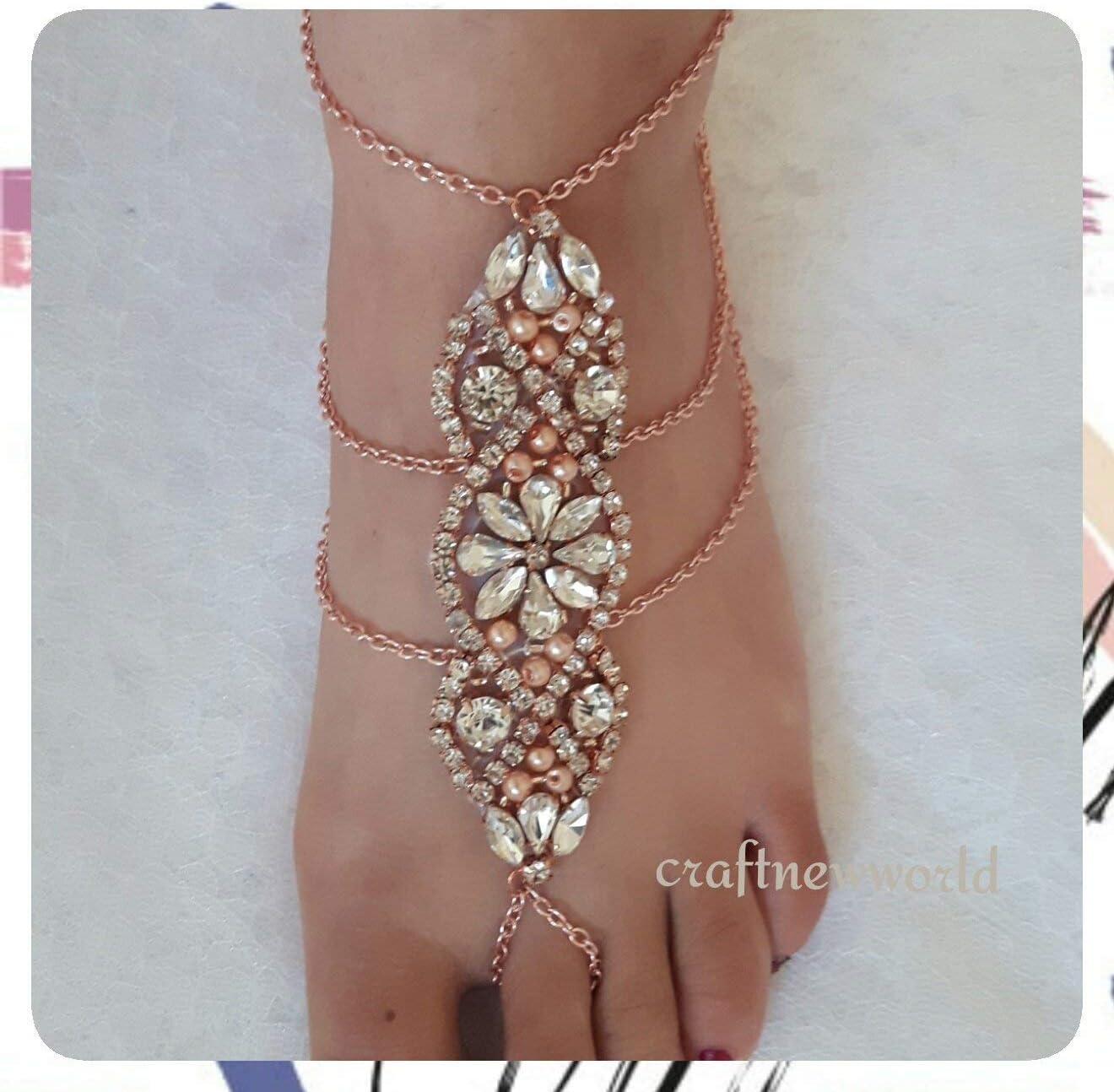 Pair of rose gold barefoot sandals. Beach wedding jewellery.