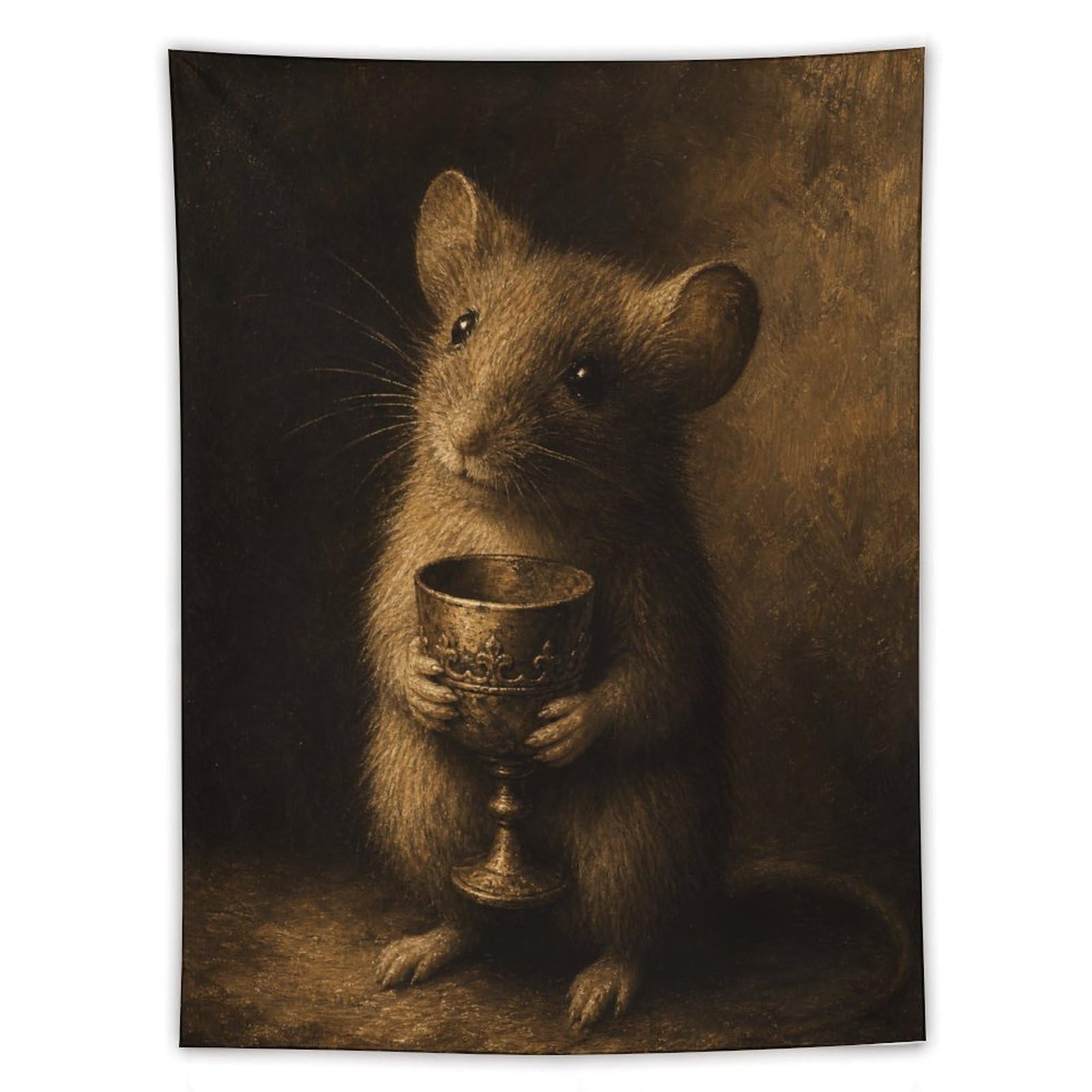 W7C8U2X3 Mouse Holding Cup Wall Tapestry, Realistic Illustration, Bedroom