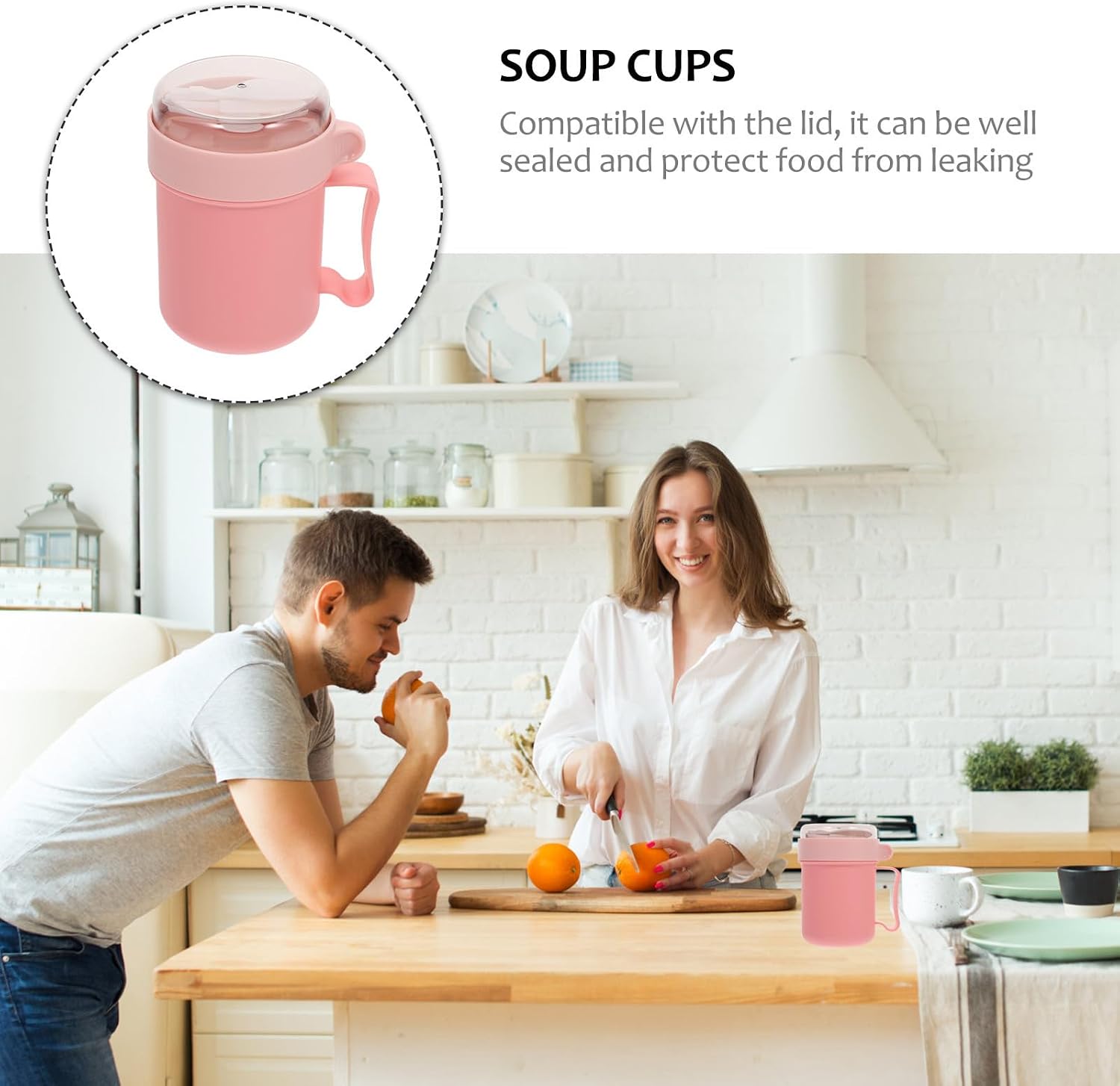 Portable Breakfast Container Pink Pp Cereal Cup with Lid Microwave Safe Soup Cup for Home Use Protect Food from Leaking and Not Easy to Break