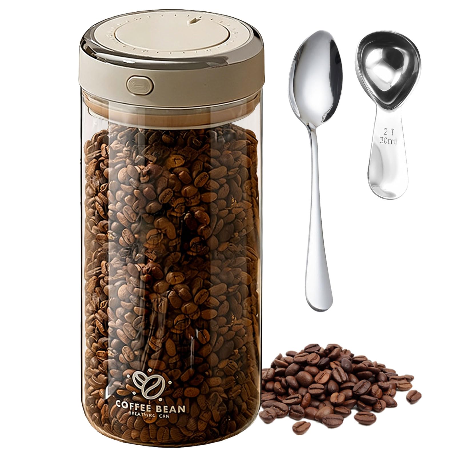 Joyseedi Airtight Coffee Bean Storage Container with One-way CO2 Valve, Food Containers with Lids Borosilicate Glass Coffee Canister with Date Tracker Storage for Sugar Tea and Nuts (Large, 1700ml)