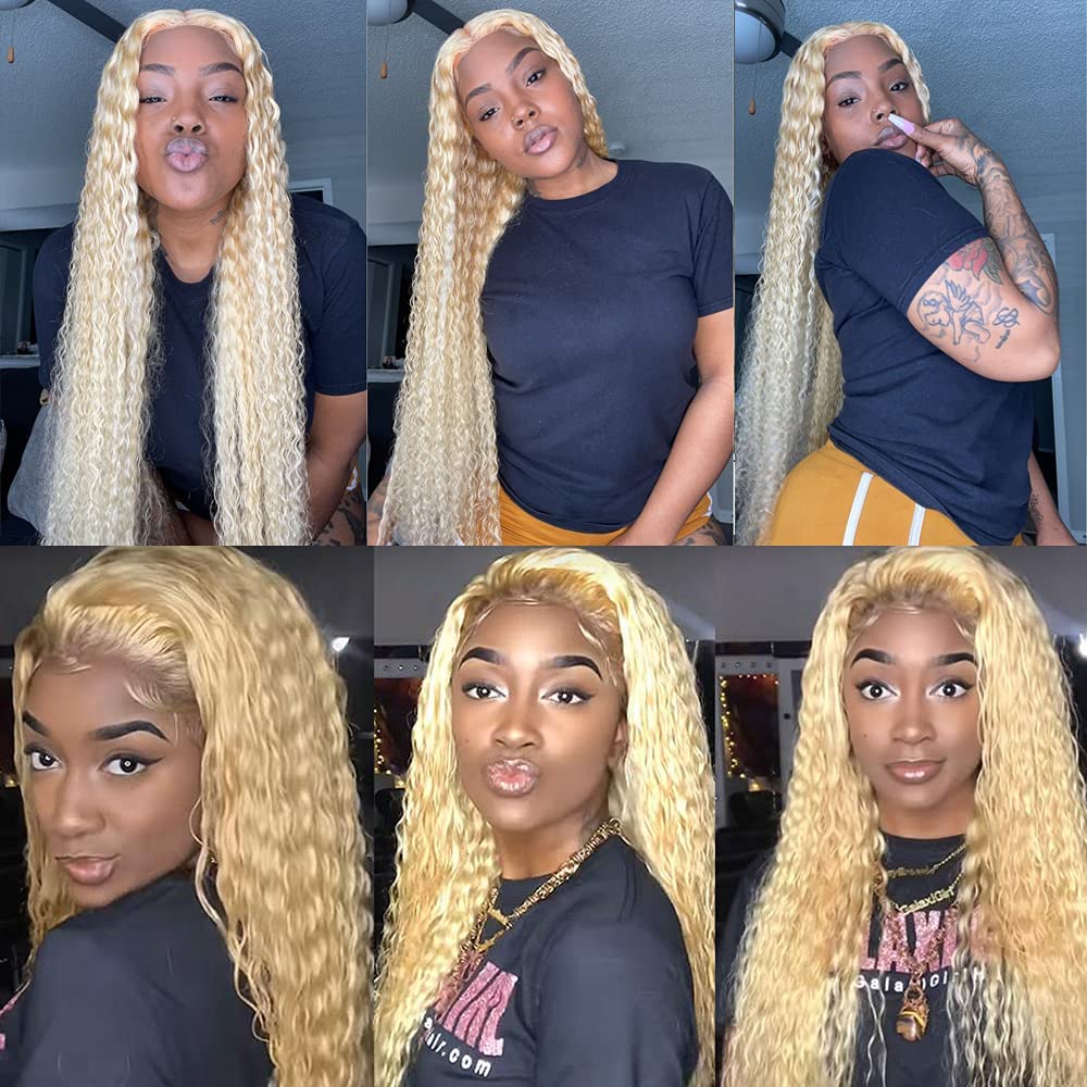 HC 28 Inch 613 Lace Front Wig Human Hair 13x6 Blonde Wig Deep Wave HD Transparent Lace Front Wigs Human Hair 200% Density Pre Plucked Lace Frontal Wig for Women Natural And Confident Style.