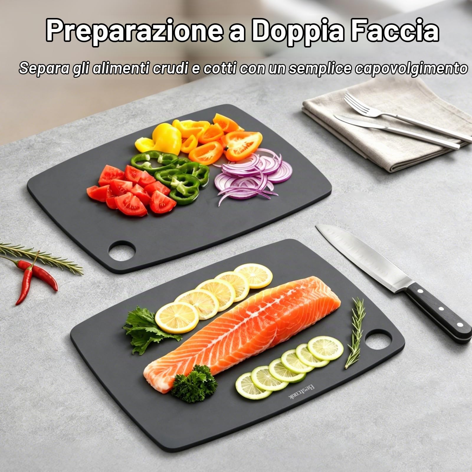 Tagliere in Fibra di Legno, Set da 2, Lavabile in Lavastoviglie, senza BPA | Non tossico, Ad Alta Densità, non Poroso, per Carne, Verdura, Frutta, Pane